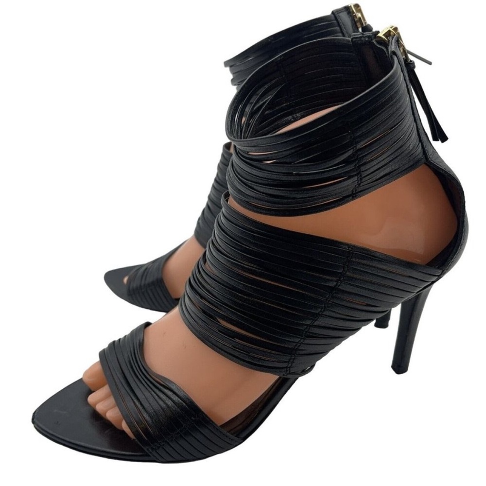 LK L.K. Bennett Black Ribbon Gladiator Sandals Heels Shoes Size EU 39 8.5-9. #27